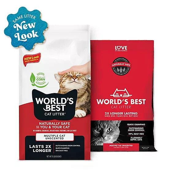 World's Best Cat Litter Unscented Clumping Corn Cat Litter, Multi-Cat, 15 lb.