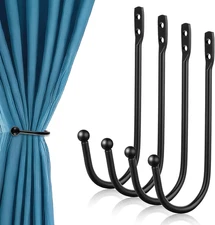 8 Pcs Black Metal U Shaped Curtain Pull Backs - Wall Mounted Curtain Hooks with