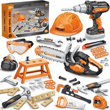 51Pcs Kids Tool Set with Toy Chainsaw Electronic Drill Toy, Toddler Tool Set, C