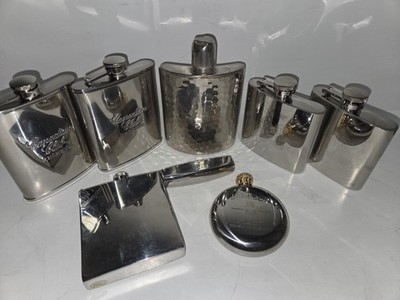 Lot of 7 Stainless Steel Flasks - Canadian Club Knob Creek Jameson Whiskey Gifts
