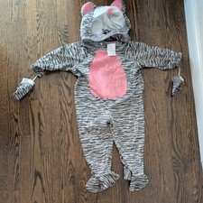 Little Stripe Kitten Cat Toddler Halloween Costume Grey SZ 3T-4T jump suit/hood