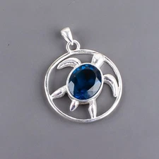 London Blue Topaz Gemstone Handmade 925 Sterling Silver Jewelry Pendant Gift For