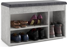 Concrete Grey Shoe Storage Bench with Cushion – Entryway Hallway Seat 80cm