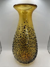 Rare Unique 13” Art Glass HandBlown Murano Style Amber & Brown Seeded  Vase