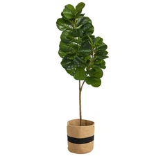 Nearly Natural 5.5ft. Fiddle Leaf Fig Artificial Tree in Handmade  Cotton Plante