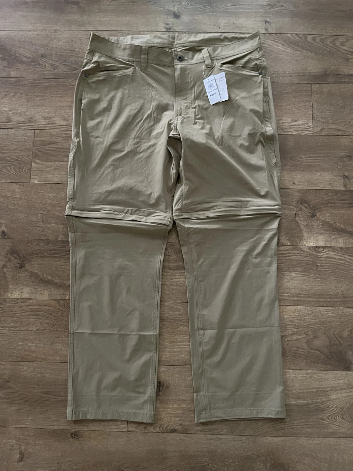 LL Bean Mens No Fly Zone Zip Off Fishing Pants Convert To Shorts Nylon Tan 38x30