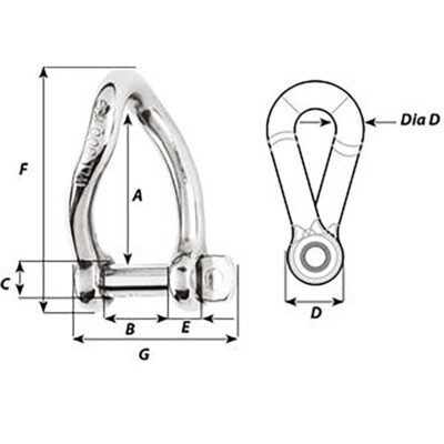ま*る様 【12/26迄】Shackles Off/ Kongcrete of Wichard Self-Locking Twisted Shackle - Diameter 6mm - 1/4