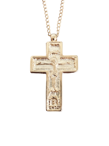 2 1/4" Mount Athos Design 24K Gold Plated 2 Sides Greek Orthodox Pectoral Cross - Afbeelding 1 van 5