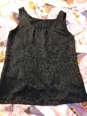 Handarbeit Damen Top Shirt Gr. 40/42 schwarz glänzender Allover-Druck