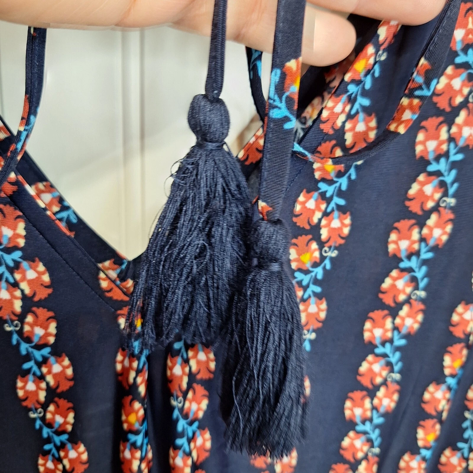 VETEMENTS Abito midi donna Lildy doppio V nappa cravatta scollo taglia 2XL 3XL blu maglia floreale