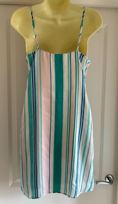 RIVER ISLAND Blue Green Striped Satin Summer Dress Size 8 | eBay UK