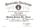 United States Air Force Honorable Discharge Replacement Certificate