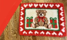 VTG 26  x20  CHRISTMAS BEAR  CHRISTMAS PRESENTS LATCH HOOK RUG Handmade