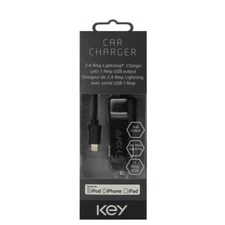 Key Car Charger 2.4 Amp Lightning Charger with USB Output | Black NEW