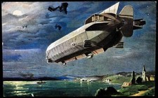 Feldpost WK Postkarte mit Stempel , Briefmarke und Motive Zeppelin Luftschiff