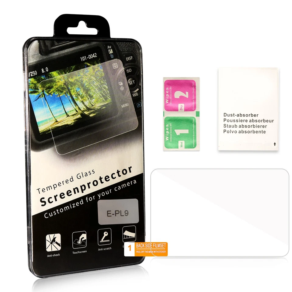 Película protectora de pantalla LCD óptica de vidrio templado para cámara 2 piezas para Olympus E-PL9 Foto 2 de 4