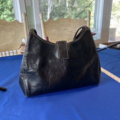 FOSSIL Black Leather Satchel Hand Shoulder Bag Purse Structured Saddle  Vintage