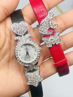 SUZANNE SOMERS Clear Frog Star Black Red Leather Bands Watch  display picture 3