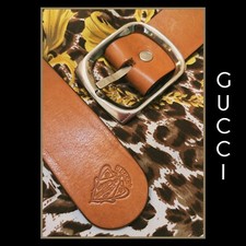 Men's GUCCI Quality Leather Belt Solid Silver color Rectangular Buckle Stamped