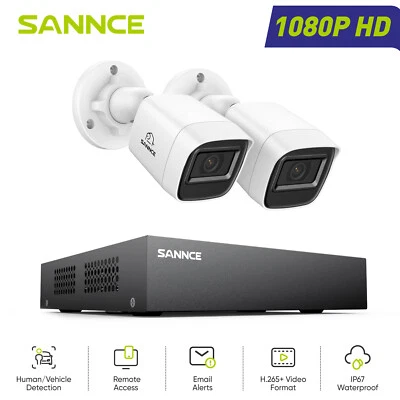 SANNCE 8CH DVR 1080P CCTV Security Camera System Outdoor Human Detection H.265+