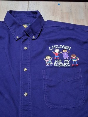 Vintage Teacher Button-up Navy Long Sleeve Extra Large Computers Computer LAB