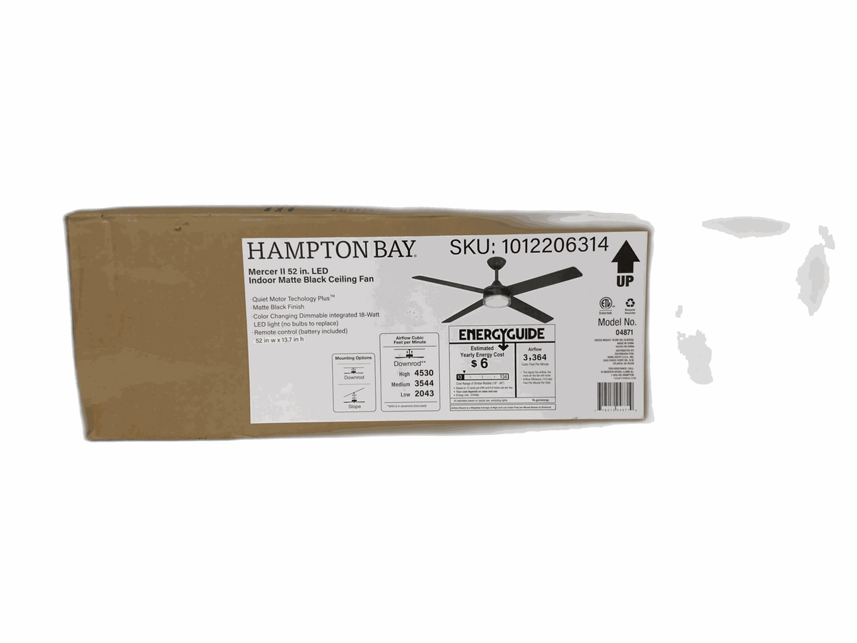 Hampton Bay Mercer II 52 in. Matte Black Ceiling Fan w/ CCT LED