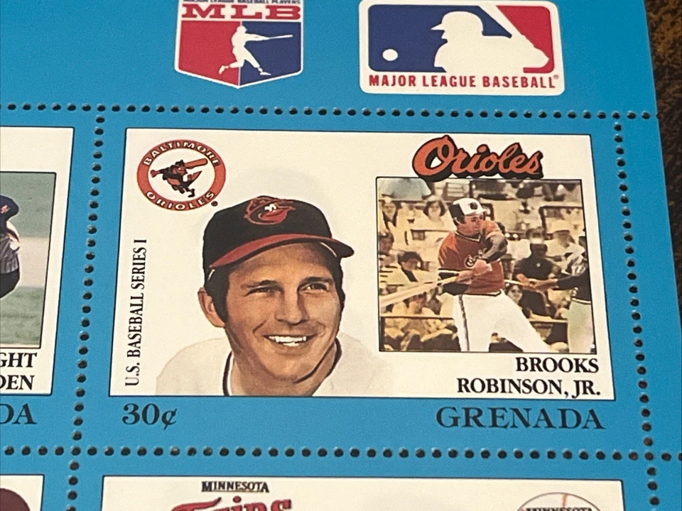 Juego de 9 estampillas de jugadores de béisbol de las Grandes Ligas 1988 primera serie colección de Granada Foto 4 de 4