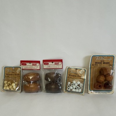 Vintage Fibre Craft & ESP Wooden Barrel Beads. Brown White Beige. Large *read*