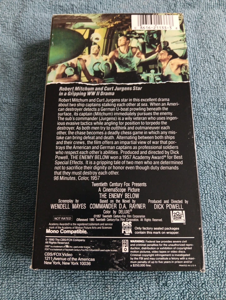 The Enemy Below VHS Robert Mitchum Military Action Drama CBS FOX WW2 Movie - Image 2 of 4