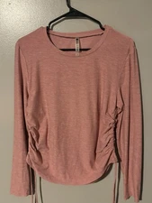 Ebb & Flow Women’s Long Sleeve Side Ruched Top Size Large Pink Soft Stretchy