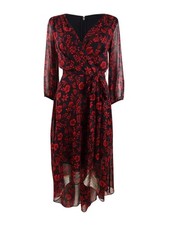 Tommy Hilfiger Women's Almeria Floral-Print Midi Dress (2, Black/Red)