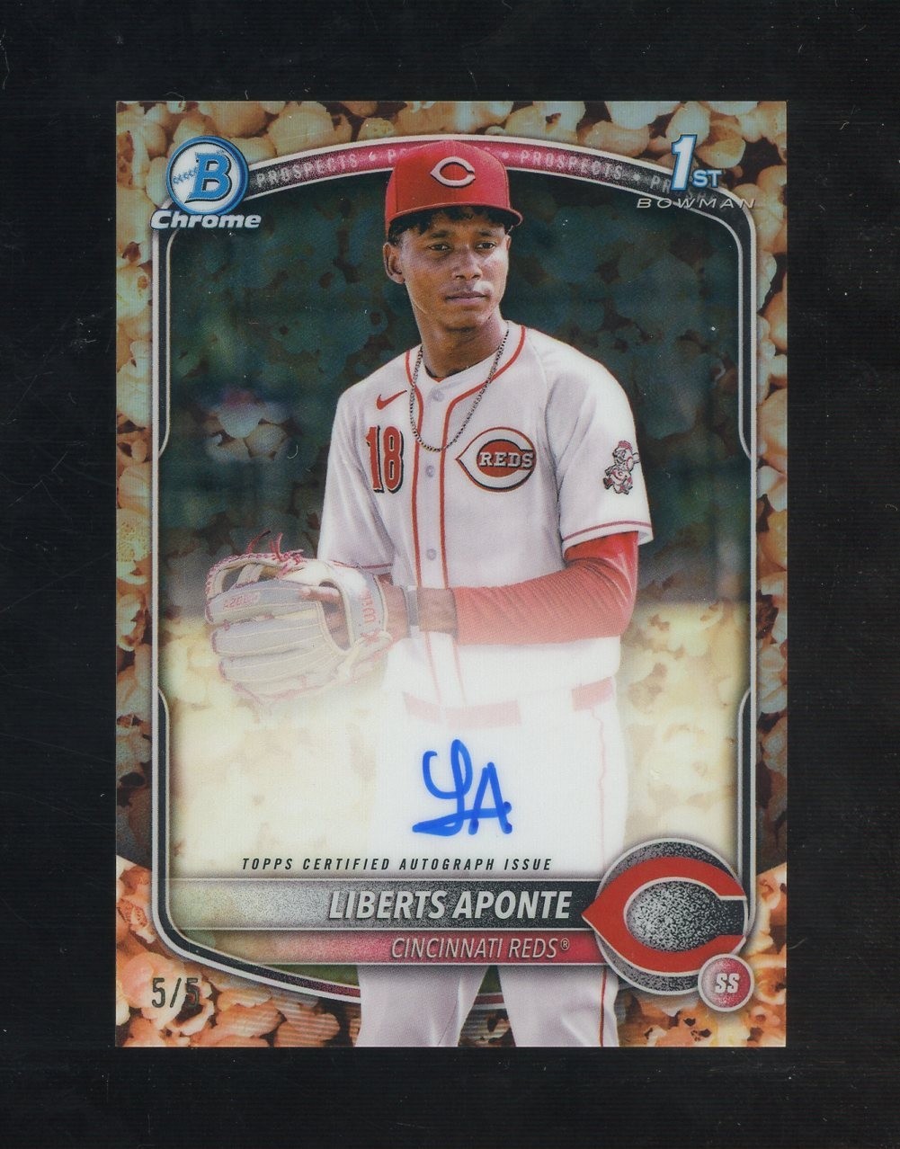2025 Bowman Chrome Popcorn Refractor 1st Bowman Liberts Aponte RC Rookie AUTO /5