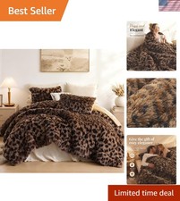 Plush and Soft Leopard Print Queen Comforter Set | 3-Piece Bedding Essentials