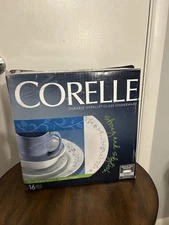 Corelle Country Cottage 16-Piece Dinnerware Set Blue Hearts Blossoms, Serves 4