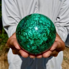 1.66LB Rare Natural Malachite quartz hand Carved sphere Crystal Healing
