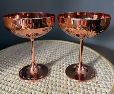 Absolut Elyx Martini Cocktail Copper Wheat Motif Coupe Goblet Set of 2