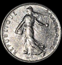 AU 1967 1/2 Franc Coin France, Semeuse Paris  Nickel - KM: 931.1 - 28.3M Minted