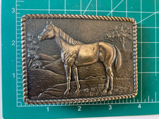 VTG 1979 Horse Belt Buckle Great American Buckle Co Western USA Serial VINTAGE