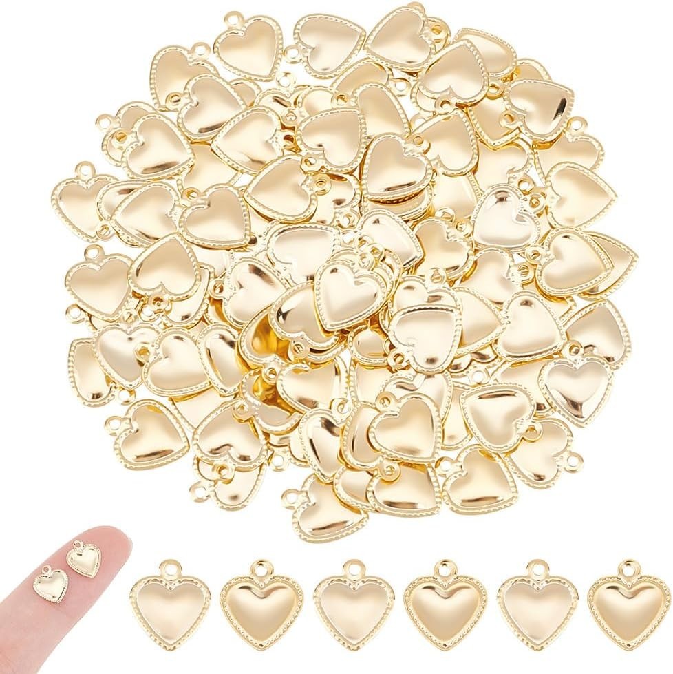100Pcs Gold Stainless Steel Heart Charms For DIY Jewelry Making 10x8x0.8mm