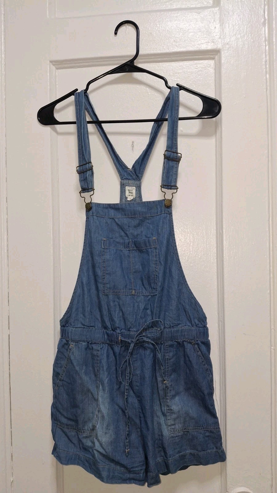 Wax Jean Denim Overall Romper Shorts Small Blue Adjustable Straps Basic Denim