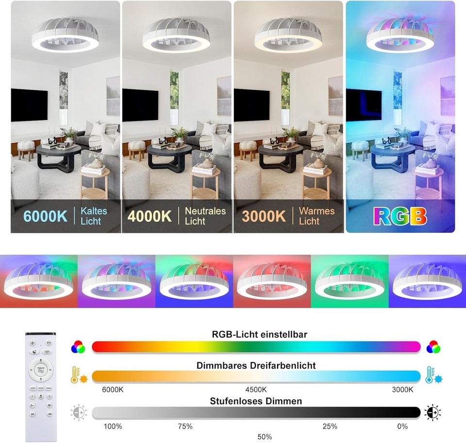 Smart LED Ceiling Fan with Light & Remote Control RGB Ceiling Fan 3 ...