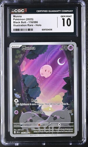 POKEMON CGC 10 GEM MINT MUNNA ILLUSTRATION RARE 116/086 BLACK BOLT