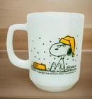 Vtg Snoopy Fire-King Milk Glass Mug I Hate It When It Snows On My French Toast!