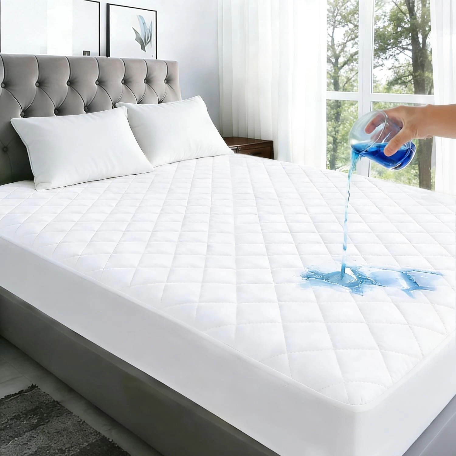 Full Size Quilted Fitted Mattress Pad, Waterproof Breathable Soft Mattress Pr...