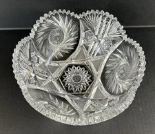 Antique American Brilliant Period Cut Glass Bowl 9" Buzzsaw & Crosshatch