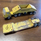 Vintage Tonka Yellow Bottom Dump Truck Trailer + Flat Bed Lowboy Pressed Metal