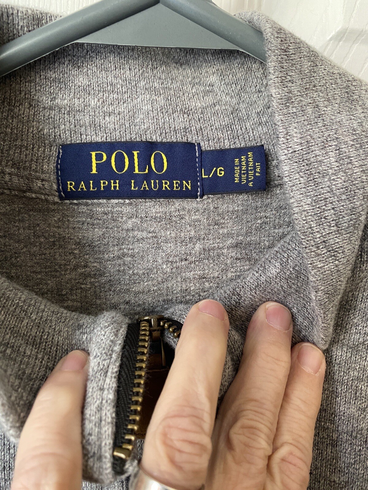 Felpa Polo Ralph Lauren Uomo Grigio L Manica Lunga Estate Costola Pony Quarto Cerniera