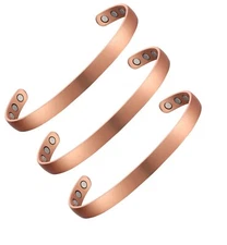 3 Pack Pure Copper Magnetic Bracelet Arthritis Pain Energy Therapy Cuff Bangle