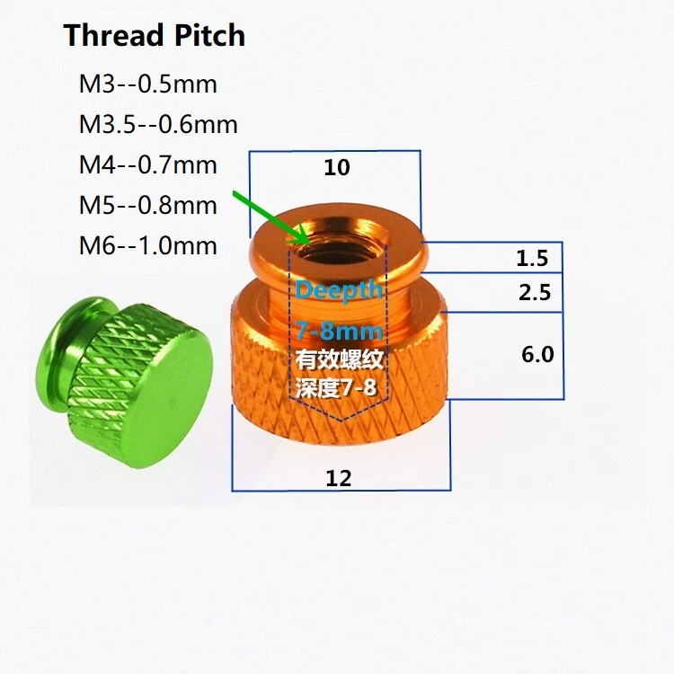M3 M3.5 M4 M5 M6 Rändelmutter hohe Form Mutter Rändelmuttern Aluminum eloxiert - Bild 3 von 4
