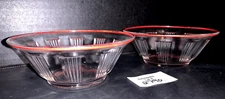 Ribbed Paneled Red Rim Berry Dessert Bowls Vintage